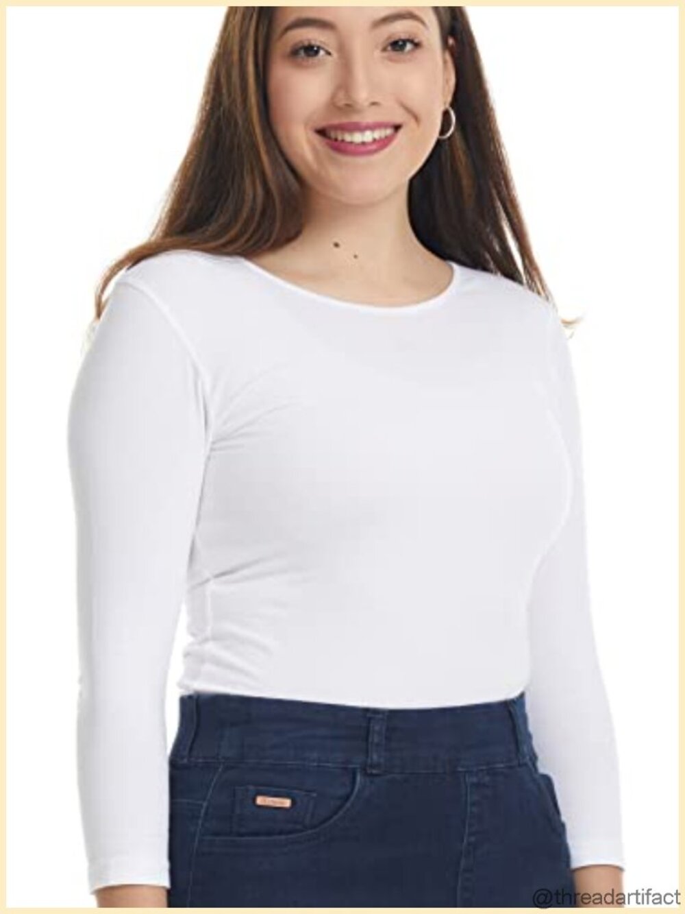ESTEEZ Women's 3/4 Sleeve Wide Neck Layering T-Shirt Fitted Cotton Stretch Base